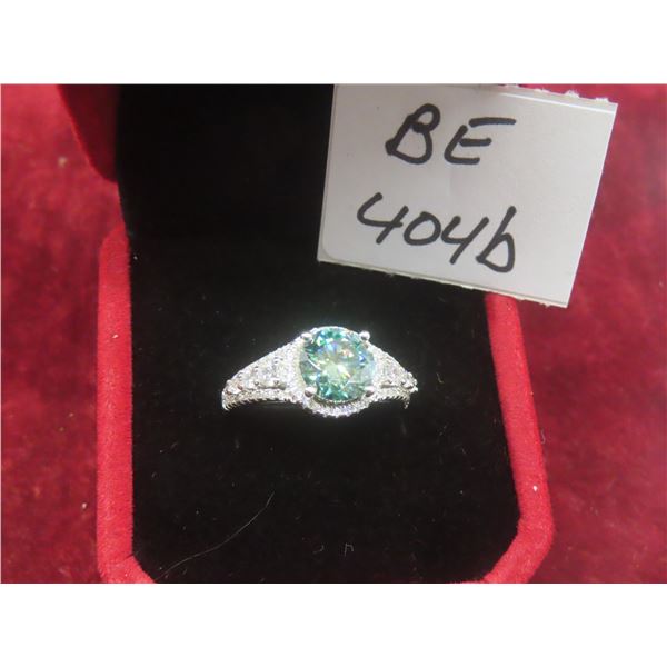 2.00 Ct GRA VVS Bluish-Green Moissanite CZ Halo 925 Silver Ring Size 7 – Retail $1,470