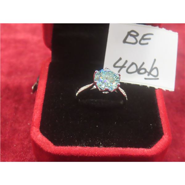 3.00 Ct GRA VVS Greenish Blue Moissanite CZ 925 Silver Ring Size 6.5 – Retail $1,800