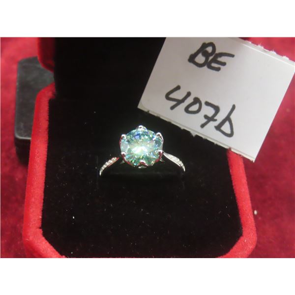 3.00 Ct GRA VVS Vivid Bluish Green Moissanite CZ 925 Silver Ring Size 6.5 – Retail $1,800