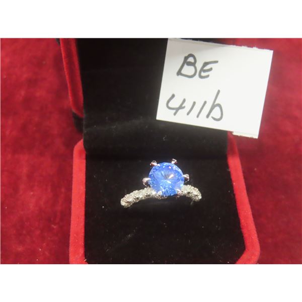 3.00 Ct GRA VVS Blue Moissanite & CZ 925 Silver Ring Size 9 – Retail $2,270
