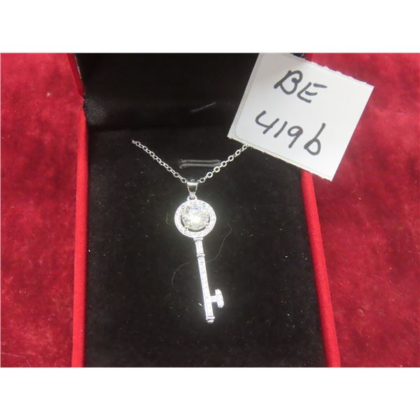 1.00 Ct GRA VVS D Moissanite Key Pendant w/ Accents 925 Silver – Retail $1,060