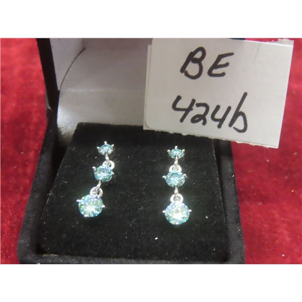 1.80 Ct TW GRA VVS Blue Moissanite 3-Stone Drop Earrings – Retail $775