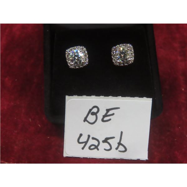 1.00 Ct TW GRA VVS D Moissanite Square Halo 925 Silver Earrings – Retail $900
