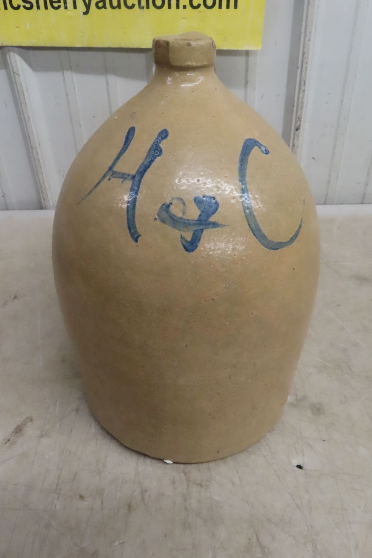 19th Century Salt Glazed Stoneware Jug Blue Lettering H & C Beehive ...