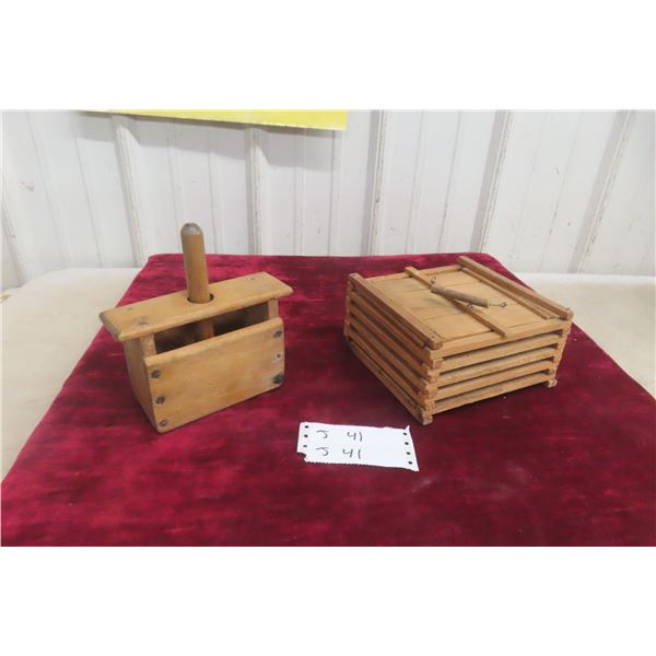 Primitive Egg Crate 3 1/2" x 3 1/2" x 7" With Butter Press