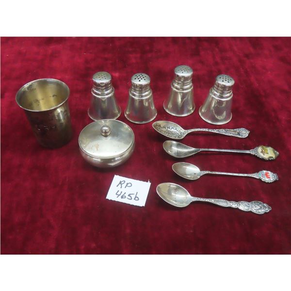 Sterling Silver Salt & Pepper Shakers, Spoons, Bowls Total Silver Weight 196.5 grams