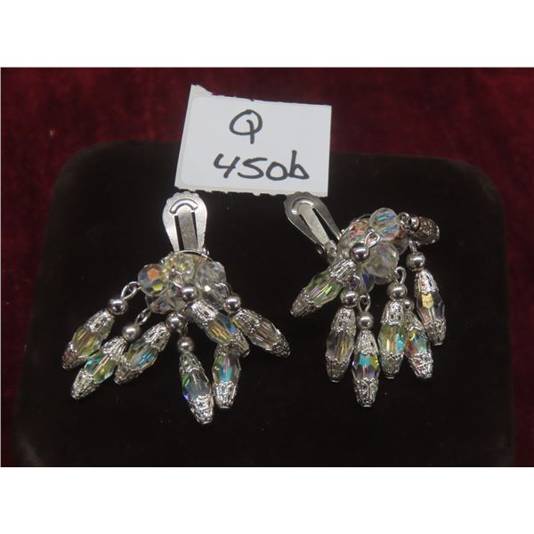 Vintage Rhodium Plate Sherman Swarovski Crystal Earrings