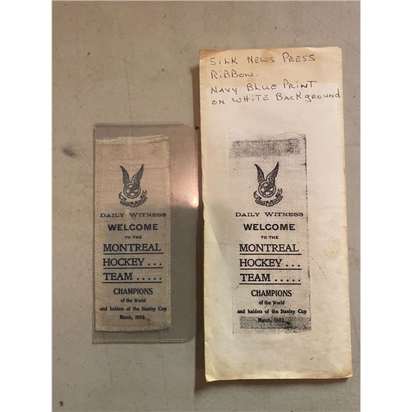 1902 Montreal Hockey Team Ribbon Holders of the Stanley Cup