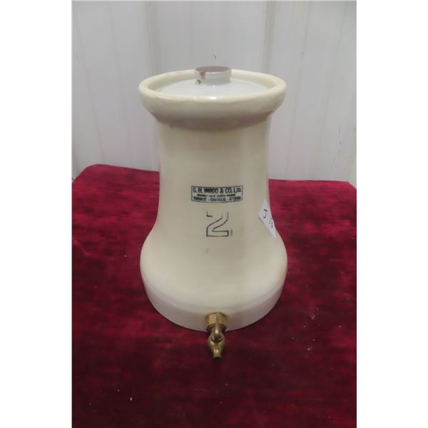 GH Wood Company Stoneware Crock Dispenser With Lid 2 Gallon
