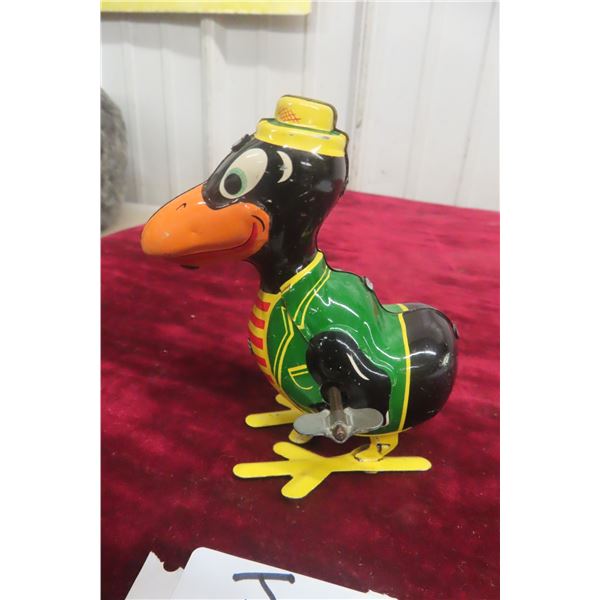 Linemar Tin Litho Wind-Up Duck 4" Tall 1950s Working