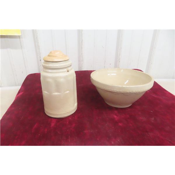 Stoneware Mixing Bowl And Stoneware Crock For Mixing Butter Or Cookie