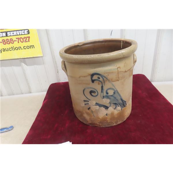 Salt Glazed 3 Gallon Stoneware Crock With Cobalt Bird Design Late 1800s And Salt Glazed 2 Gallon Ju