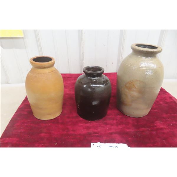 3 Stoneware Crocks - Taller One 9 1/2
