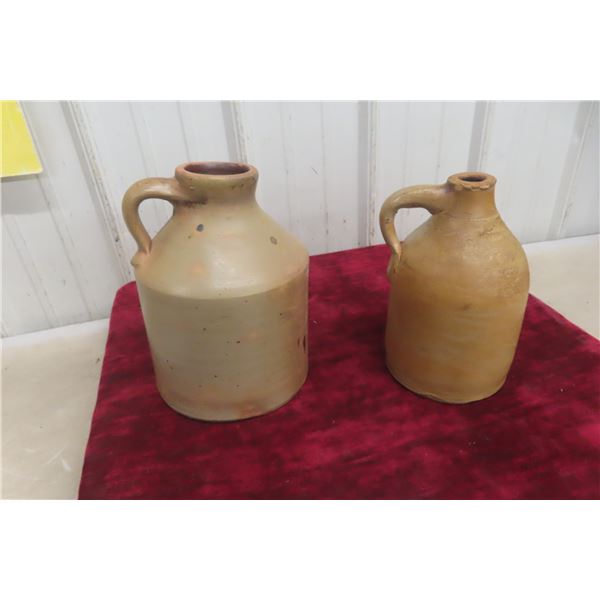 2 Salt Glazed Stoneware Jugs Late 1800s Approx 1 Gallon And 1 1/2 Gallon