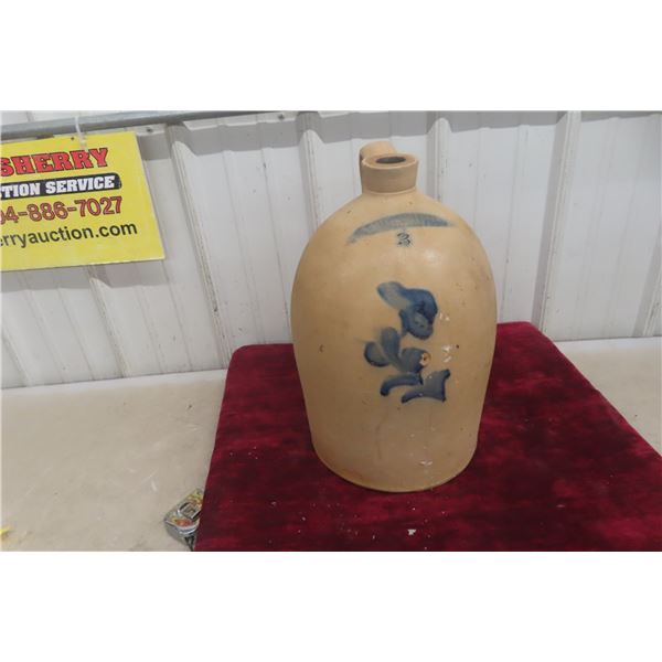 Salt Glazed Stoneware 3 Gallon Jug With Cobalt Decoration Maple Leaf Or Abstract Late 1800s