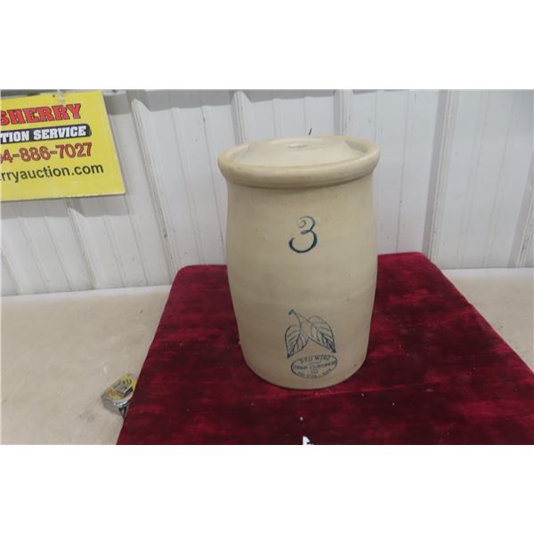 Red Wing Stoneware 3 Gallon Butter Churn With Birch Leaf Turn Of Century