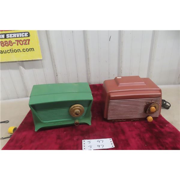 2 Bakelite Radios Funky Colors Some Damage Check Pics Rogers Sparton And Marconi