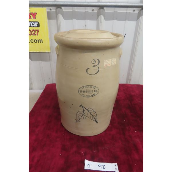 Red Wing 3 Gallon Stoneware Butter Churn With Lid Black Birch Leaf Turn Of Century
