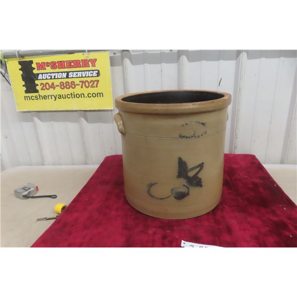 Salt Glazed 3 Gallon Crock With Cobalt Design Decoration E L Parker