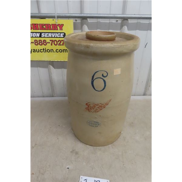 Red Wing 6 Gallon Stoneware Butter Churn With Lid Early 1900