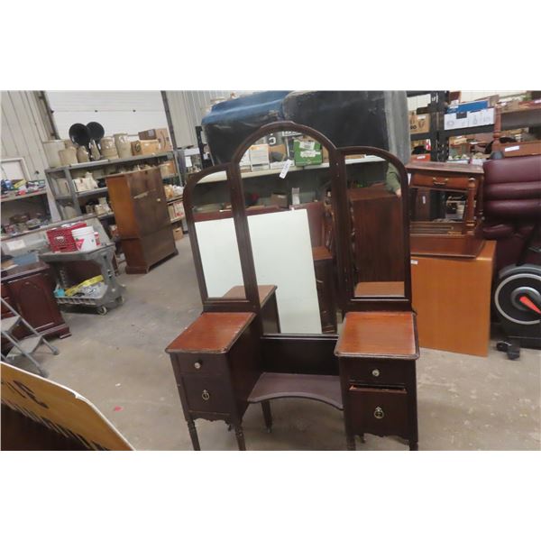 Walnut Vanity Dresser With Tilt Mirror, 69" x 46" x 18"