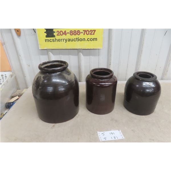 3 Salt-Glazed Stoneware Crocks, No Lids