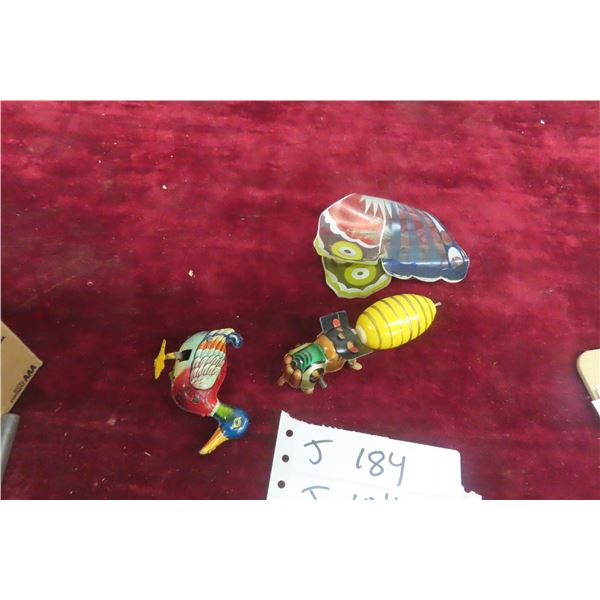 2 Vintage Wind-Up Toys Including Duck And Bee, No Markings