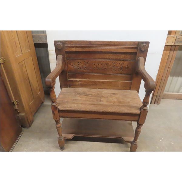 Turn Of The Century Carved Bench, 27" Wide