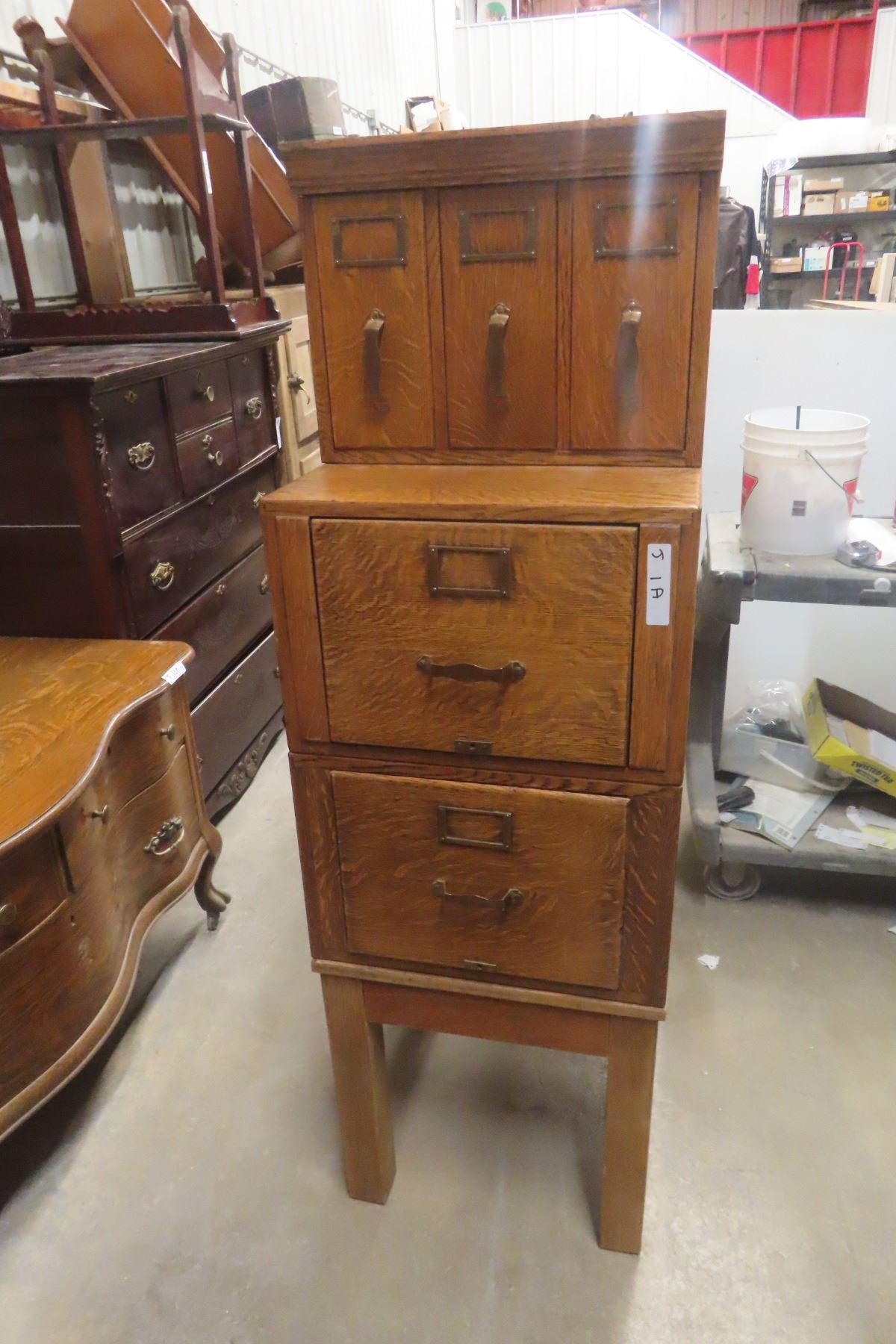 Oak 5-Stacking Filing Cabinet With Brass Pulls, 60