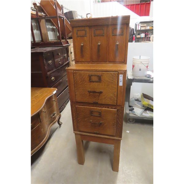 Oak 5-Stacking Filing Cabinet With Brass Pulls, 60" x 21" x 19" Very Nice!