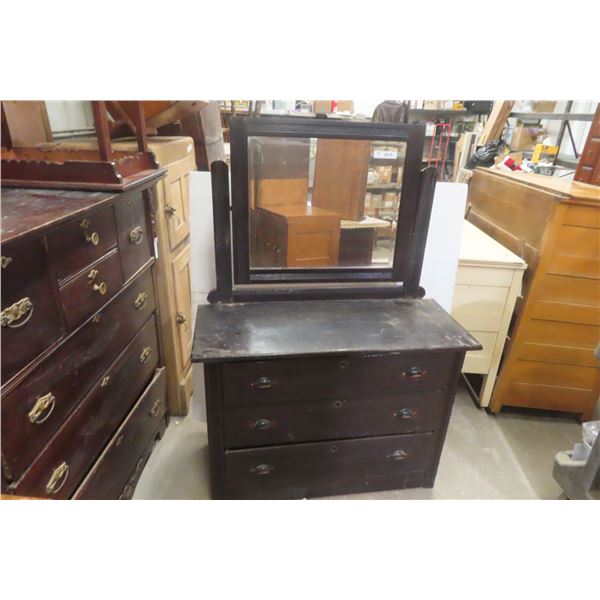 Antique 3-Drawer Dresser With Swing Mirror, 56" x 40" x 17"