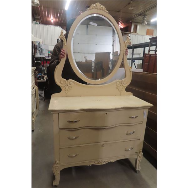 Painted Dresser With Swing Mirror, Serpentine Front, 35" x 42" x 20"
