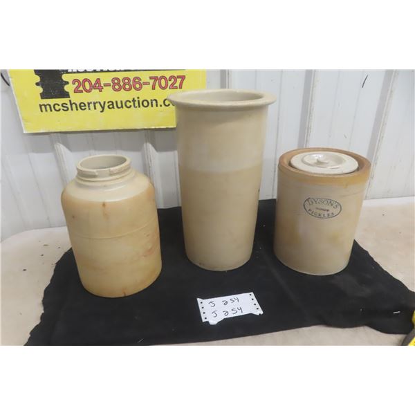 3 Stoneware Cylinder Crock, Pickle Crock and More