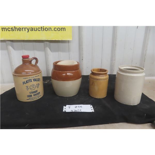 4 Stoneware Mini Jugs And Small Preserve Crocks