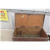 Image 4 : Old Dove Tail Box With Hinged Lid And Glass Bottle 16" Tall 23" x 10" x 10"