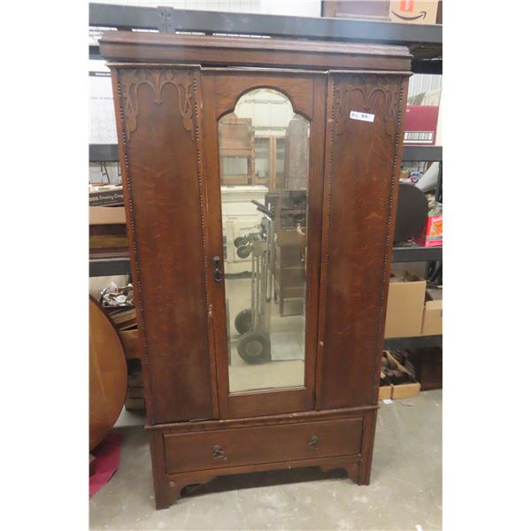 Oak Wardrobe Armoire 75" x 40" x 18" Door Unscrewed For Transport