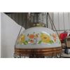 Image 2 : Victorian Hanging Brass Lamp With Hand Painted Milk Glass Shade