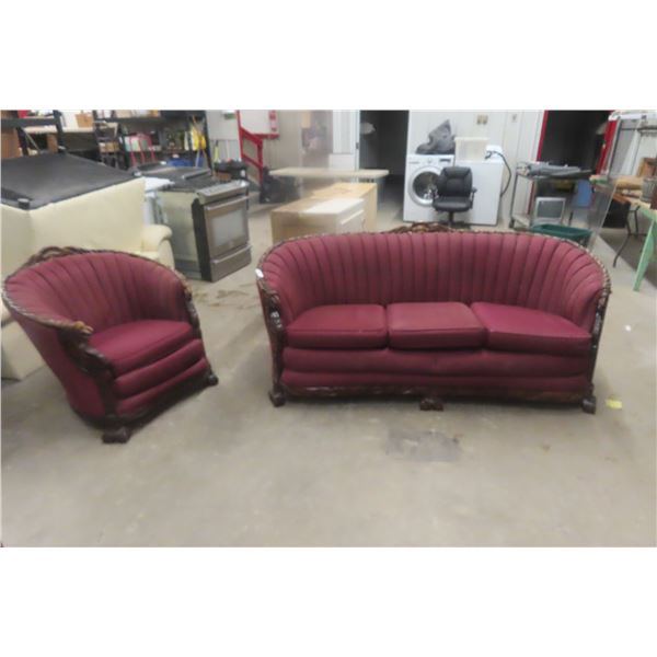 Victorian Couch 80" Wide With LR Matching Chair - Detailed Carvings!