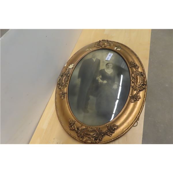 Oval Convex Glass Picture Frame With Old Photo 18" x 24"