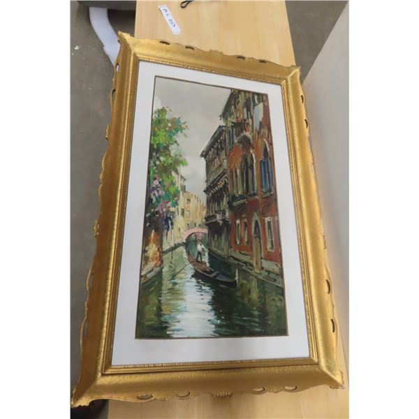 Painting Framed On Canvas Signed With Photo 19 1/2" x 31"