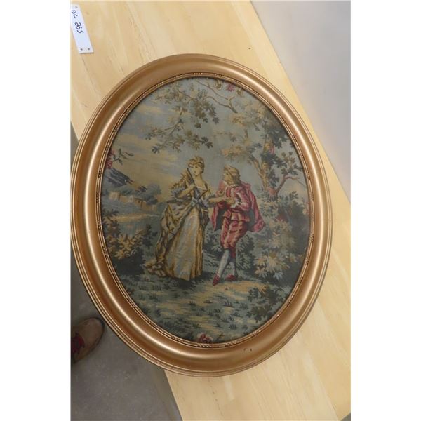 Oval Tapestry Framed Picture Lady And Gentleman 19" x 23"