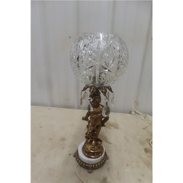 Mid Century Modern Figurine Lamp With Prism And Crystal Shade 22"
