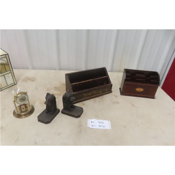 Two Wood Antique Letter Organizer With Carved Back And Small Drawer
