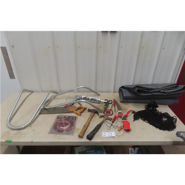 Tarp, Ladder Jacks, Hammer, Branch Saw and More