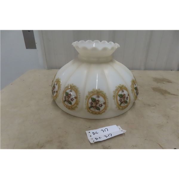 Hanging Lamp - Hand Painted Milk Glass Shade, 14" Diameter