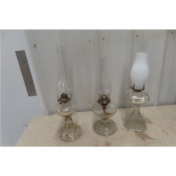3 x Coal Oil Lamp w/ Chimneys
