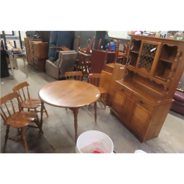 Maple Table 29" x 41" Plus 12" Leaf, 4 Chairs, Stepback Cupboard 67" x 40" x 18"