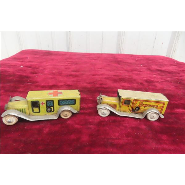 Distler Tin Plate Ambulance Wind-Up 1930s + Express Panel Van 3 3/4"