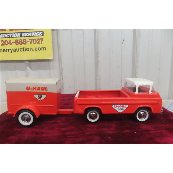 Ny-Lint U-Haul Truck & Trailer Set, Pressed Steel, 1960s, 19 1/2"