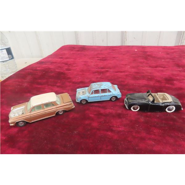 3x Dinky Cars, 3 1/2" Or 4"